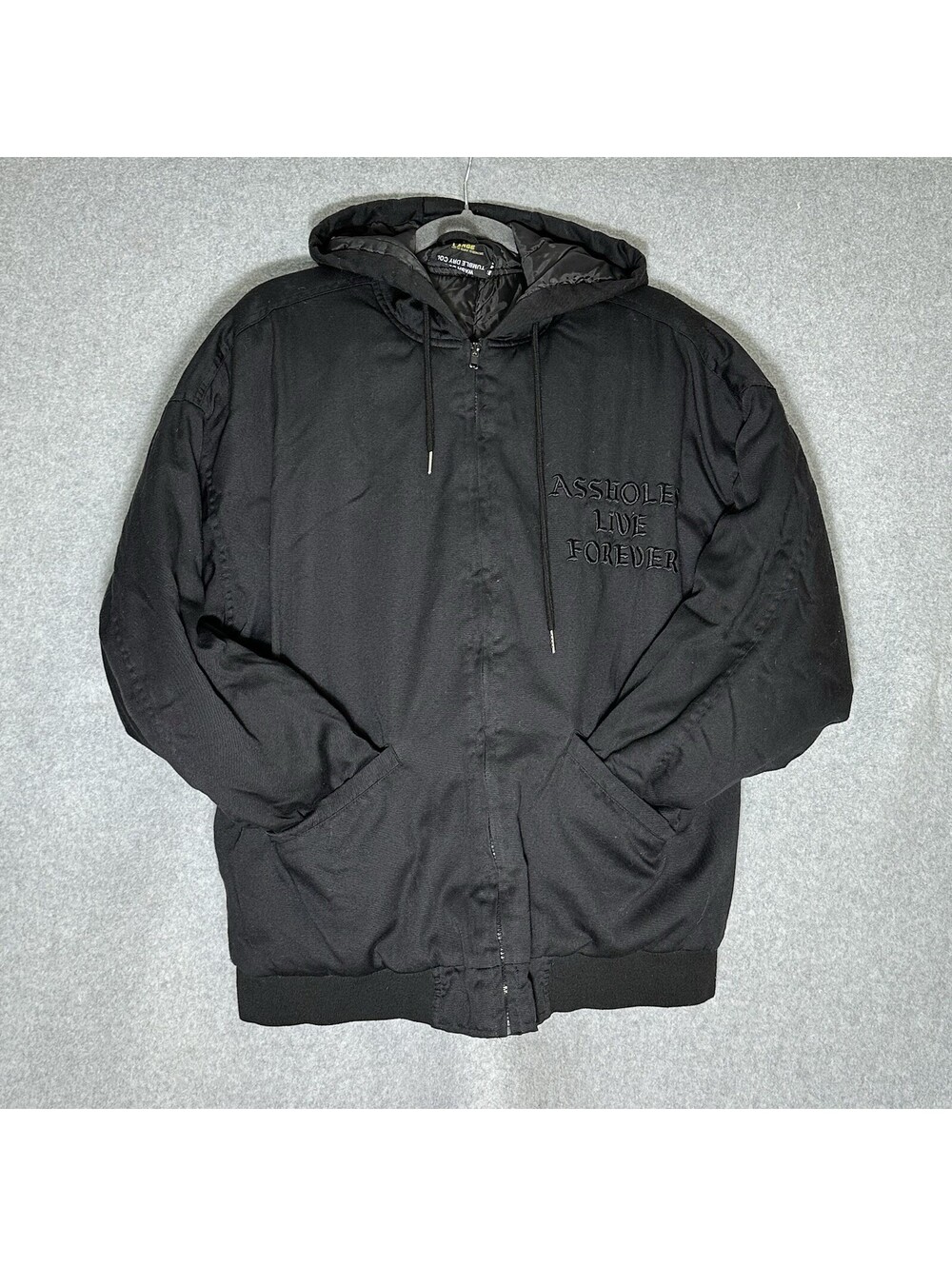 Linda Finegold Men’s Large L  A**holes Live Forever ALF Black Puffer Jacket Coat
